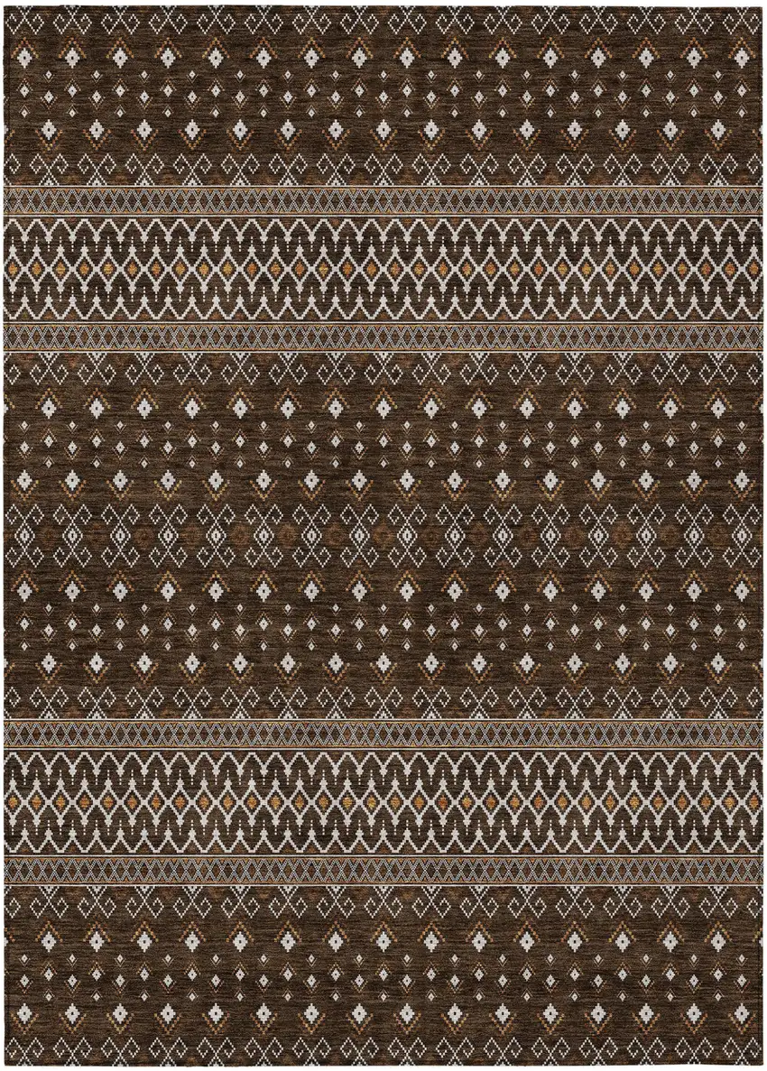 Chocolate Taupe And Copper Tribal Washable Indoor Outdoor Area Rug Photo 2