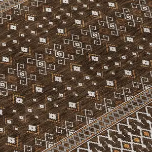 Photo of Chocolate Taupe And Copper Tribal Washable Indoor Outdoor Area Rug