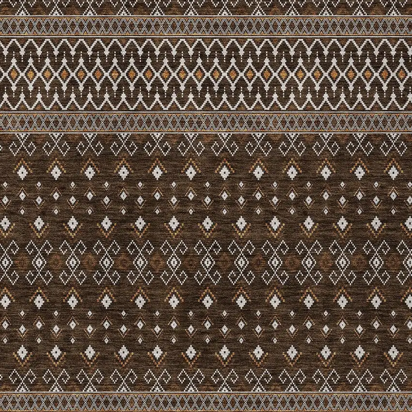 Chocolate Taupe And Copper Tribal Washable Indoor Outdoor Area Rug Photo 5