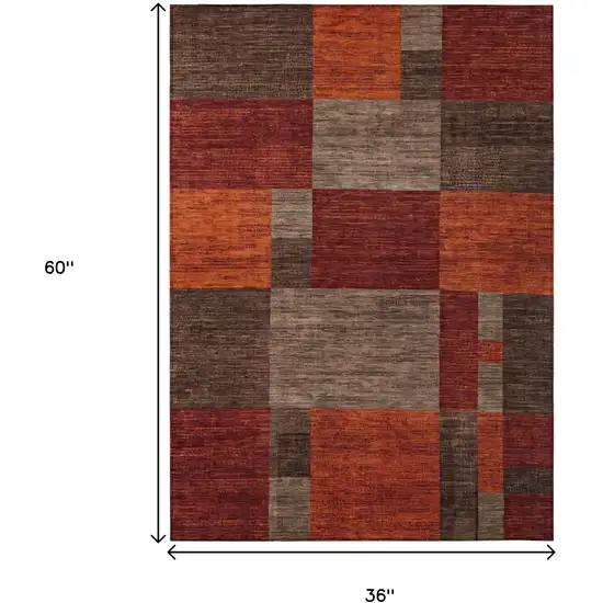 Chocolate Taupe And Orange Geometric Washable Indoor Outdoor Area Rug Photo 9
