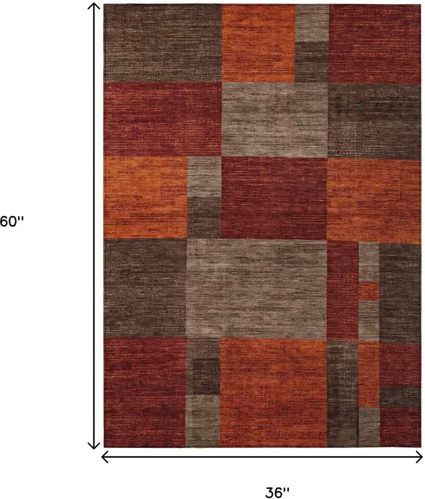 Chocolate Taupe And Orange Geometric Washable Indoor Outdoor Area Rug Photo 9