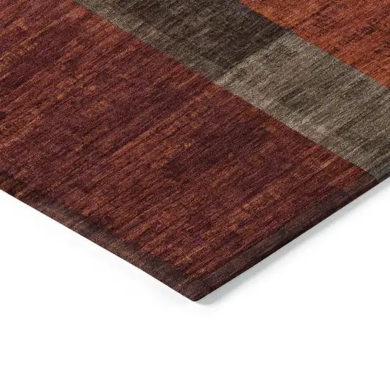 Chocolate Taupe And Orange Geometric Washable Indoor Outdoor Area Rug Photo 6