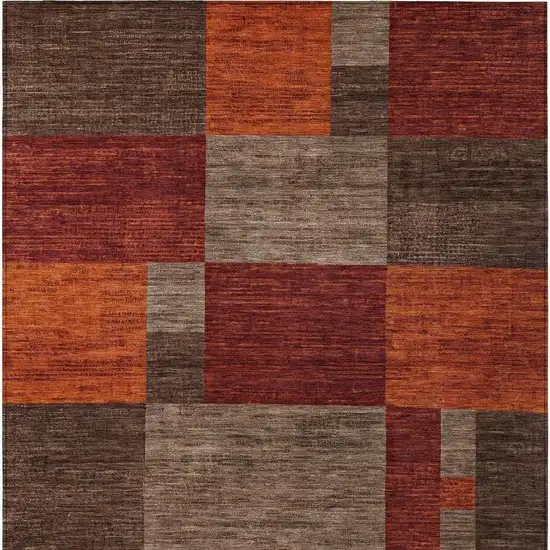 Chocolate Taupe And Orange Geometric Washable Indoor Outdoor Area Rug Photo 4