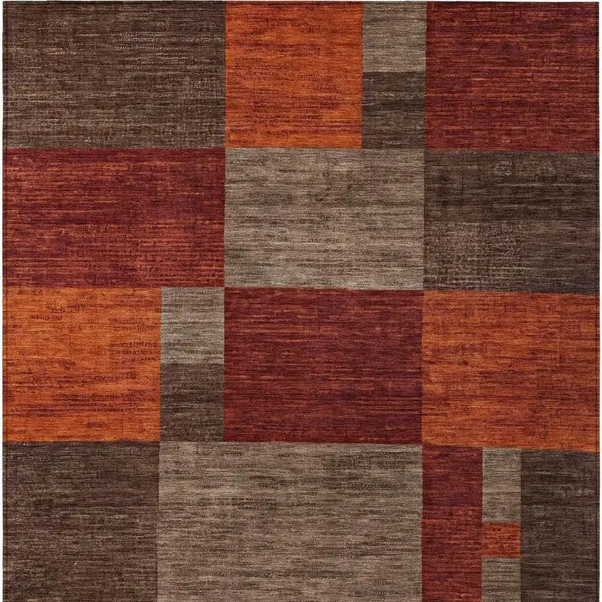 Chocolate Taupe And Orange Geometric Washable Indoor Outdoor Area Rug Photo 4