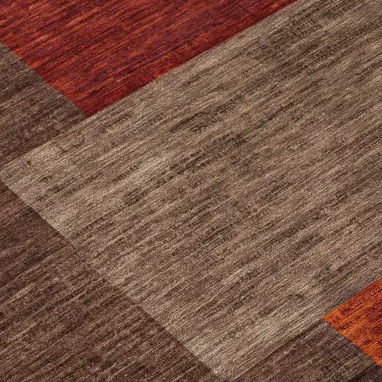 Chocolate Taupe And Orange Geometric Washable Indoor Outdoor Area Rug Photo 8