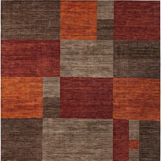 Chocolate Taupe And Orange Geometric Washable Indoor Outdoor Area Rug Photo 7