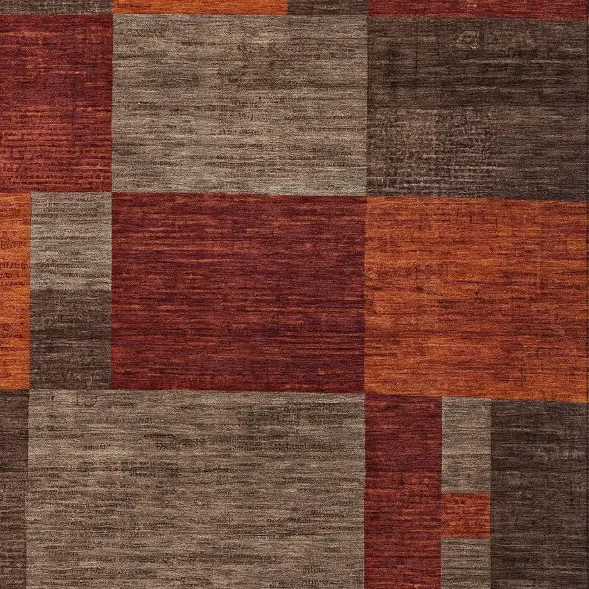 Chocolate Taupe And Orange Geometric Washable Indoor Outdoor Area Rug Photo 3