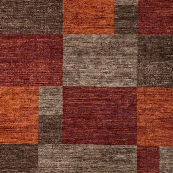 Chocolate Taupe And Orange Geometric Washable Indoor Outdoor Area Rug Photo 4