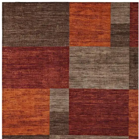 Chocolate Taupe And Orange Geometric Washable Indoor Outdoor Area Rug Photo 4