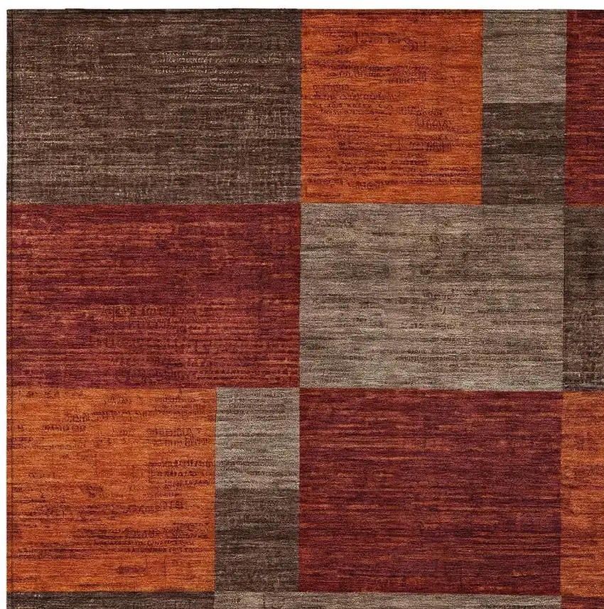 Chocolate Taupe And Orange Geometric Washable Indoor Outdoor Area Rug Photo 4