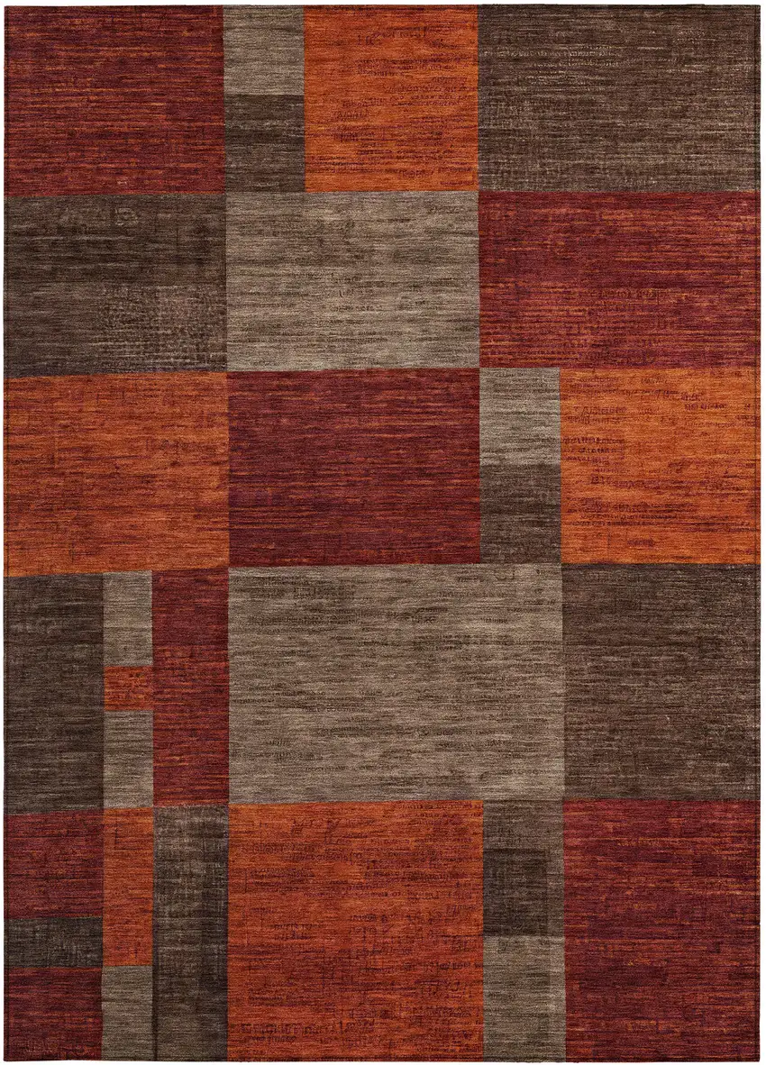 Chocolate Taupe And Orange Geometric Washable Indoor Outdoor Area Rug Photo 3