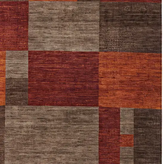 Chocolate Taupe And Orange Geometric Washable Indoor Outdoor Area Rug Photo 7