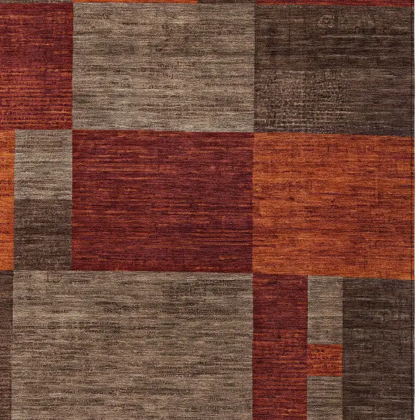 Chocolate Taupe And Orange Geometric Washable Indoor Outdoor Area Rug Photo 7