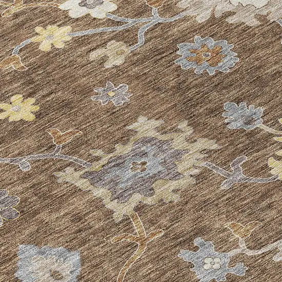 Chocolate Taupe And White Floral Washable Indoor Outdoor Area Rug Photo 4