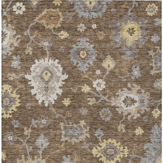 Chocolate Taupe And White Floral Washable Indoor Outdoor Area Rug Photo 6