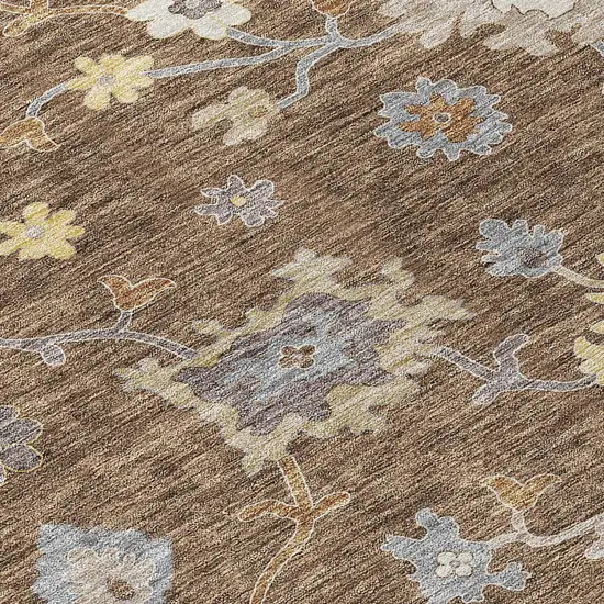 Chocolate Taupe And White Floral Washable Indoor Outdoor Area Rug Photo 4