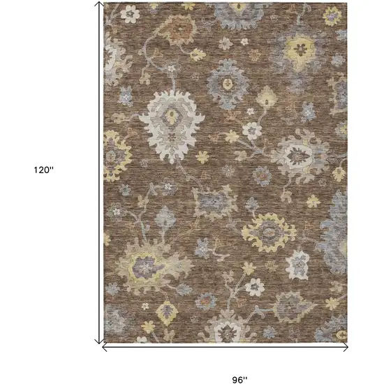 Chocolate Taupe And White Floral Washable Indoor Outdoor Area Rug Photo 8