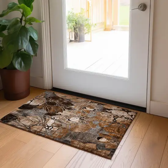 Chocolate Terracotta and Ivory Abstract Washable Indoor Outdoor Area Rug Photo 9