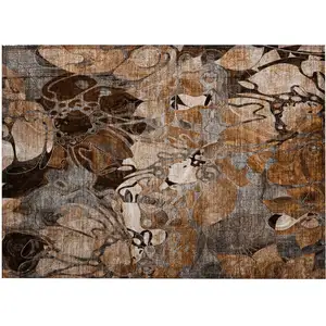 Photo of Chocolate Terracotta and Ivory Floral Washable Non Skid Indoor Outdoor Area Rug