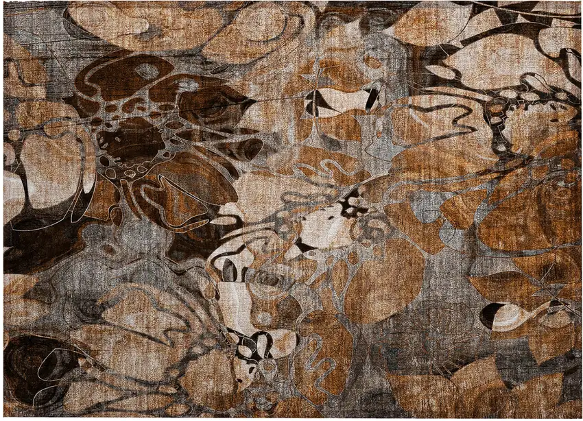 Chocolate Terracotta and Ivory Abstract Washable Indoor Outdoor Area Rug Photo 2