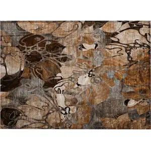 Photo of Chocolate Terracotta and Ivory Floral Washable Non Skid Indoor Outdoor Area Rug