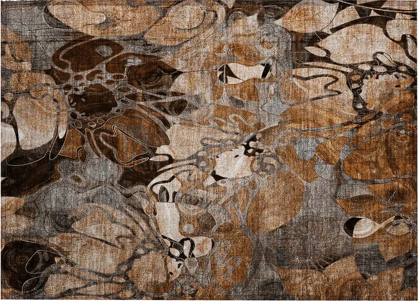 Chocolate Terracotta and Ivory Abstract Washable Indoor Outdoor Area Rug Photo 2