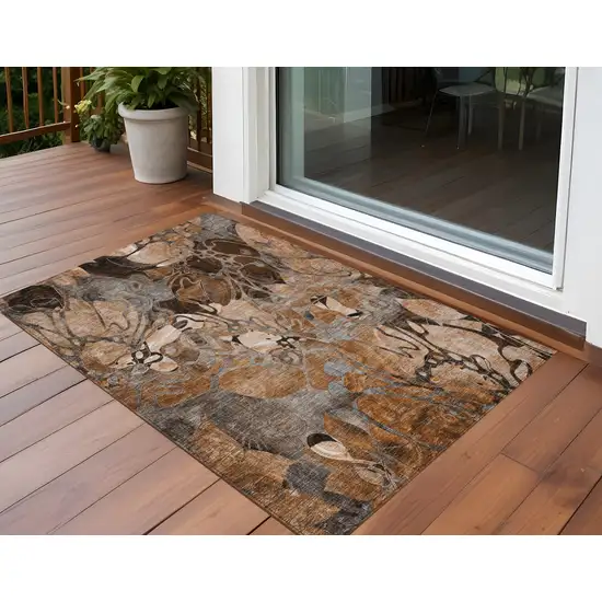 Chocolate Terracotta and Ivory Abstract Washable Indoor Outdoor Area Rug Photo 1