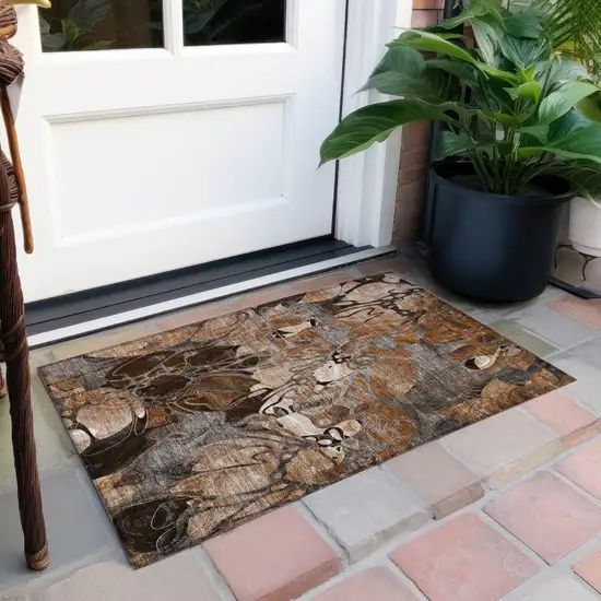 Chocolate Terracotta and Ivory Abstract Washable Indoor Outdoor Area Rug Photo 8