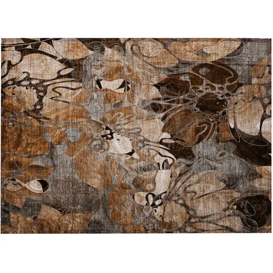 Chocolate Terracotta and Ivory Abstract Washable Indoor Outdoor Area Rug Photo 4