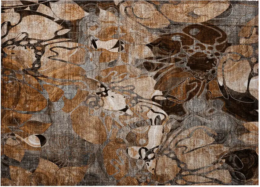 Chocolate Terracotta and Ivory Abstract Washable Indoor Outdoor Area Rug Photo 4