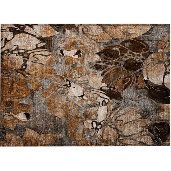 Chocolate Terracotta and Ivory Abstract Washable Indoor Outdoor Area Rug Photo 4