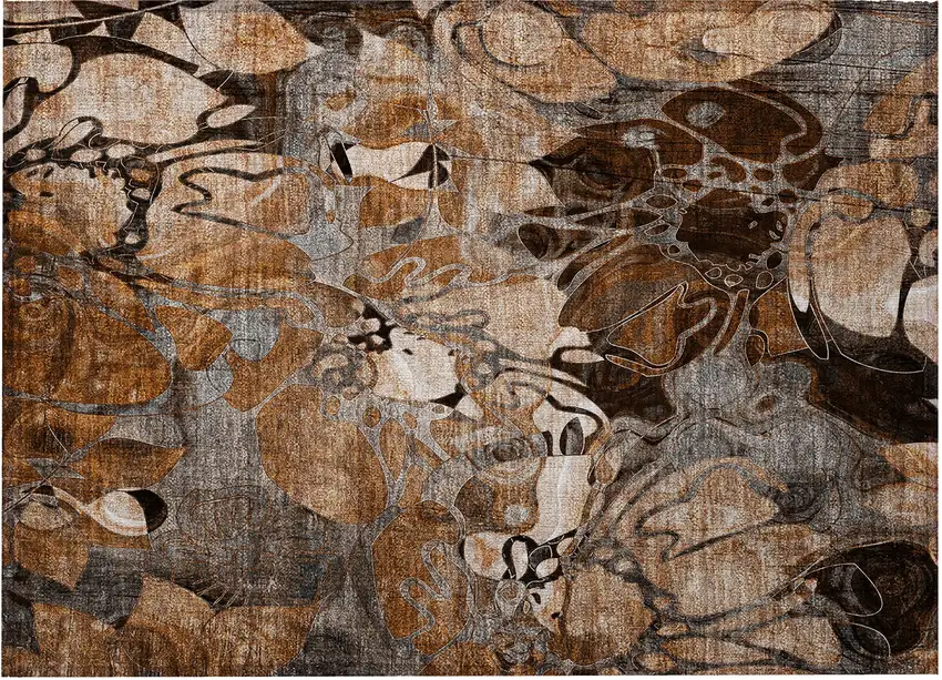 Chocolate Terracotta and Ivory Abstract Washable Indoor Outdoor Area Rug Photo 4