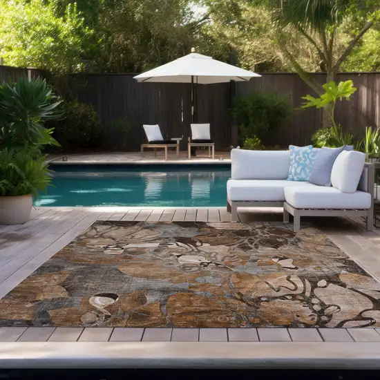 Chocolate Terracotta and Ivory Abstract Washable Indoor Outdoor Area Rug Photo 9