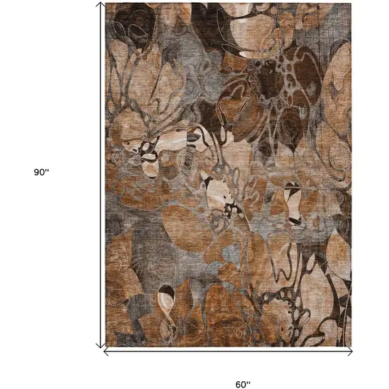 Chocolate Terracotta and Ivory Abstract Washable Indoor Outdoor Area Rug Photo 3