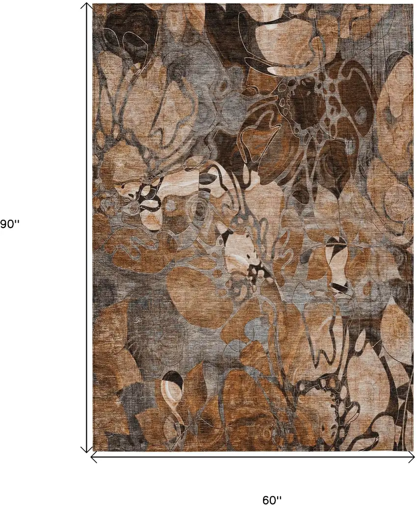Chocolate Terracotta and Ivory Abstract Washable Indoor Outdoor Area Rug Photo 3