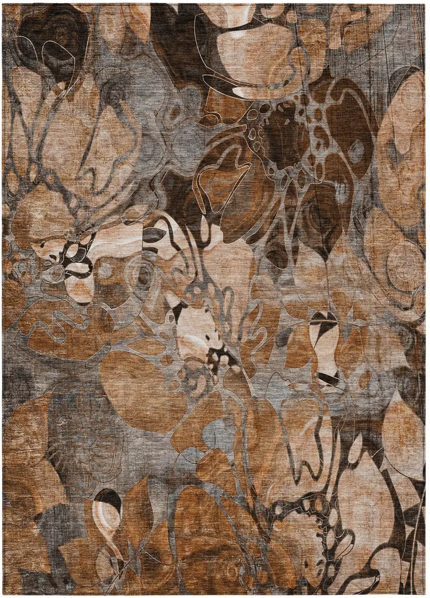 Chocolate Terracotta and Ivory Abstract Washable Indoor Outdoor Area Rug Photo 1