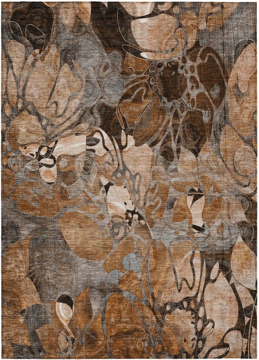 Chocolate Terracotta and Ivory Abstract Washable Indoor Outdoor Area Rug Photo 1