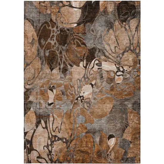 Chocolate Terracotta and Ivory Abstract Washable Indoor Outdoor Area Rug Photo 2