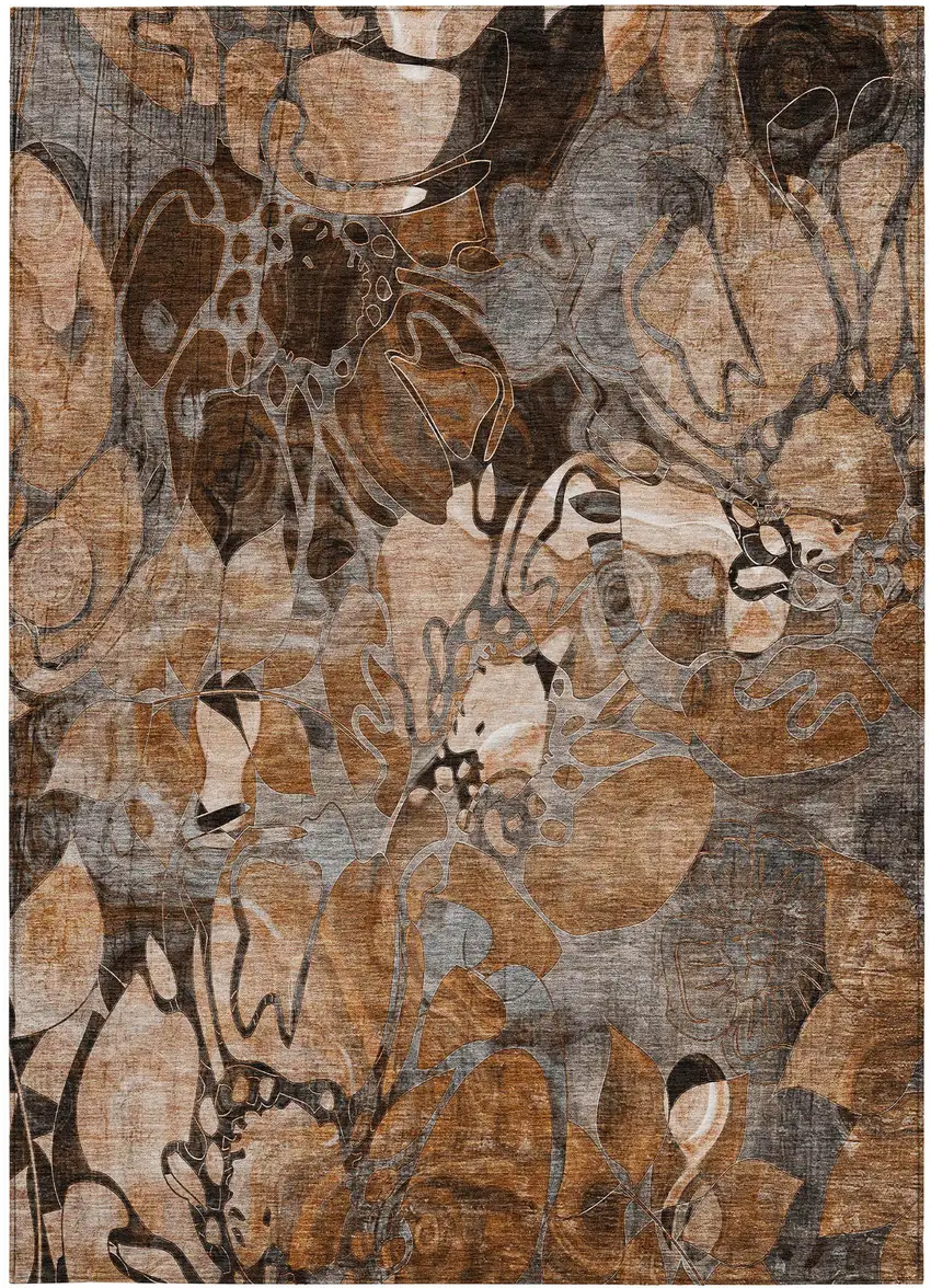 Chocolate Terracotta and Ivory Abstract Washable Indoor Outdoor Area Rug Photo 2