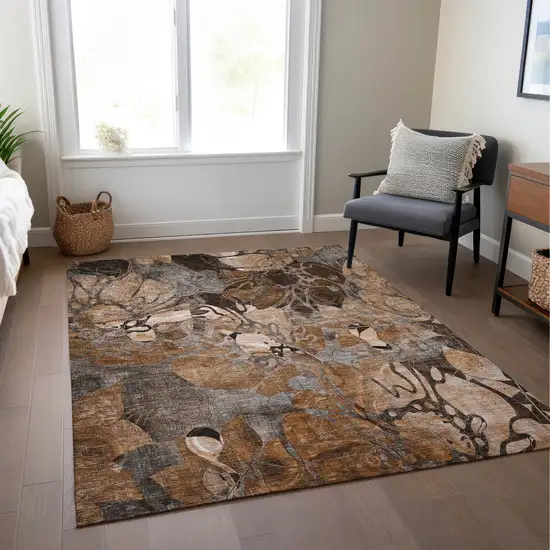 Chocolate Terracotta and Ivory Abstract Washable Indoor Outdoor Area Rug Photo 8