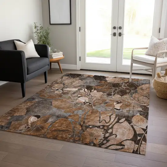 Chocolate Terracotta and Ivory Abstract Washable Indoor Outdoor Area Rug Photo 7