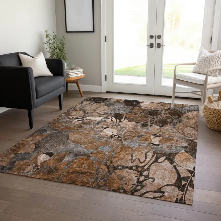 Chocolate Terracotta and Ivory Abstract Washable Indoor Outdoor Area Rug Photo 7