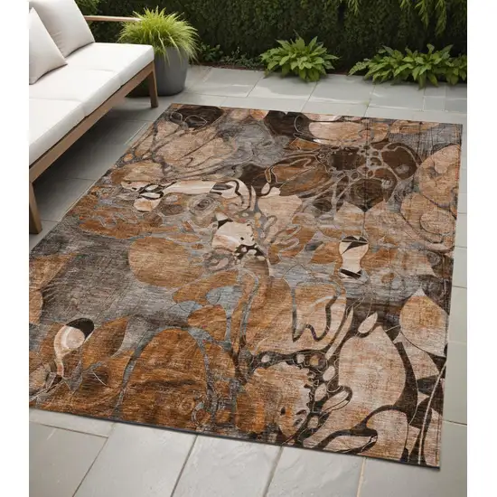 Chocolate Terracotta and Ivory Abstract Washable Indoor Outdoor Area Rug Photo 1