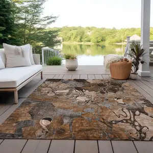 Photo of Chocolate Terracotta and Ivory Floral Washable Non Skid Indoor Outdoor Area Rug