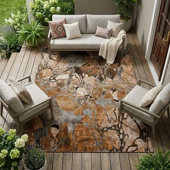 Chocolate Terracotta and Ivory Abstract Washable Indoor Outdoor Area Rug Photo 1