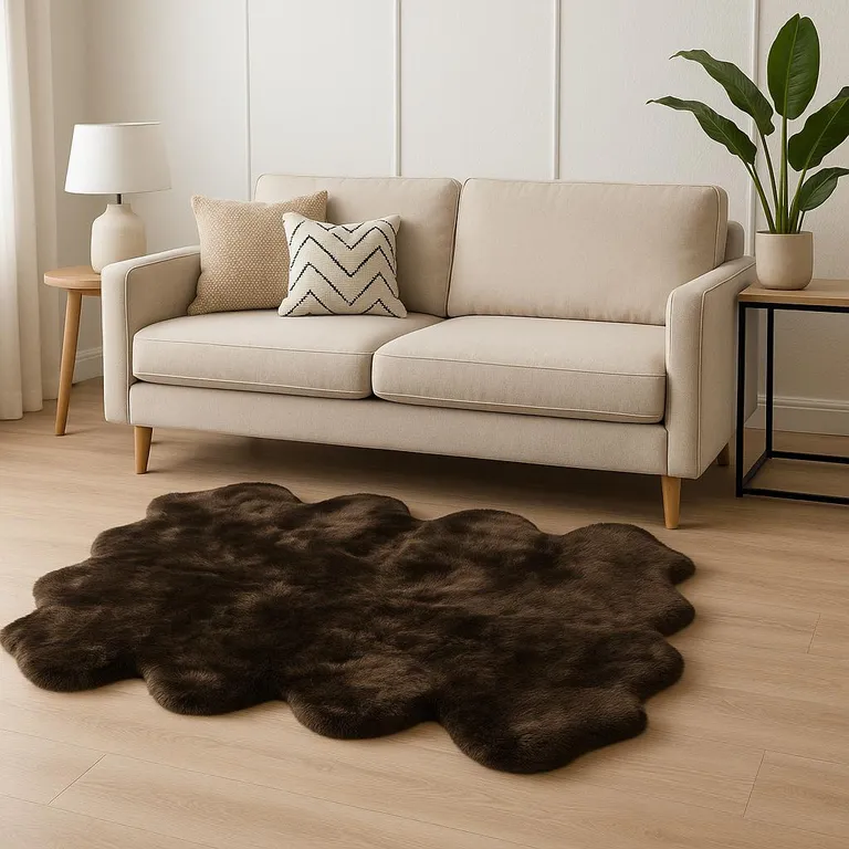 Chocolate Wool Sheepskin Handmade Area Rug Photo 4