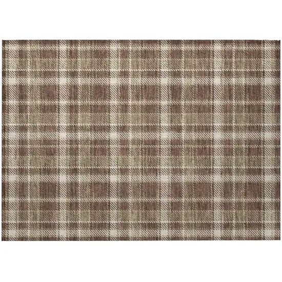 Chocolate and Ivory Plaid Washable Non Skid Indoor Outdoor Area Rug Photo 4