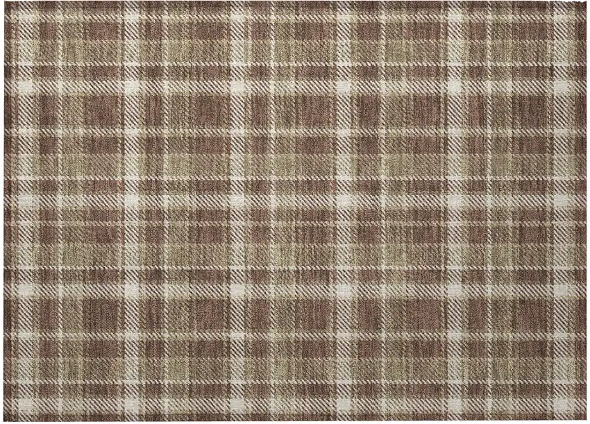 Chocolate and Ivory Plaid Washable Non Skid Indoor Outdoor Area Rug Photo 4