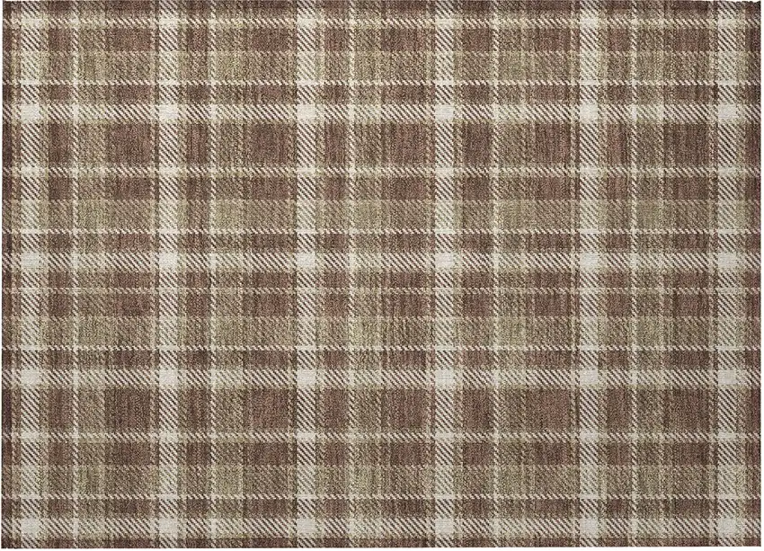 Chocolate and Ivory Plaid Washable Non Skid Indoor Outdoor Area Rug Photo 4