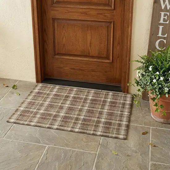 Chocolate and Ivory Plaid Washable Non Skid Indoor Outdoor Area Rug Photo 1